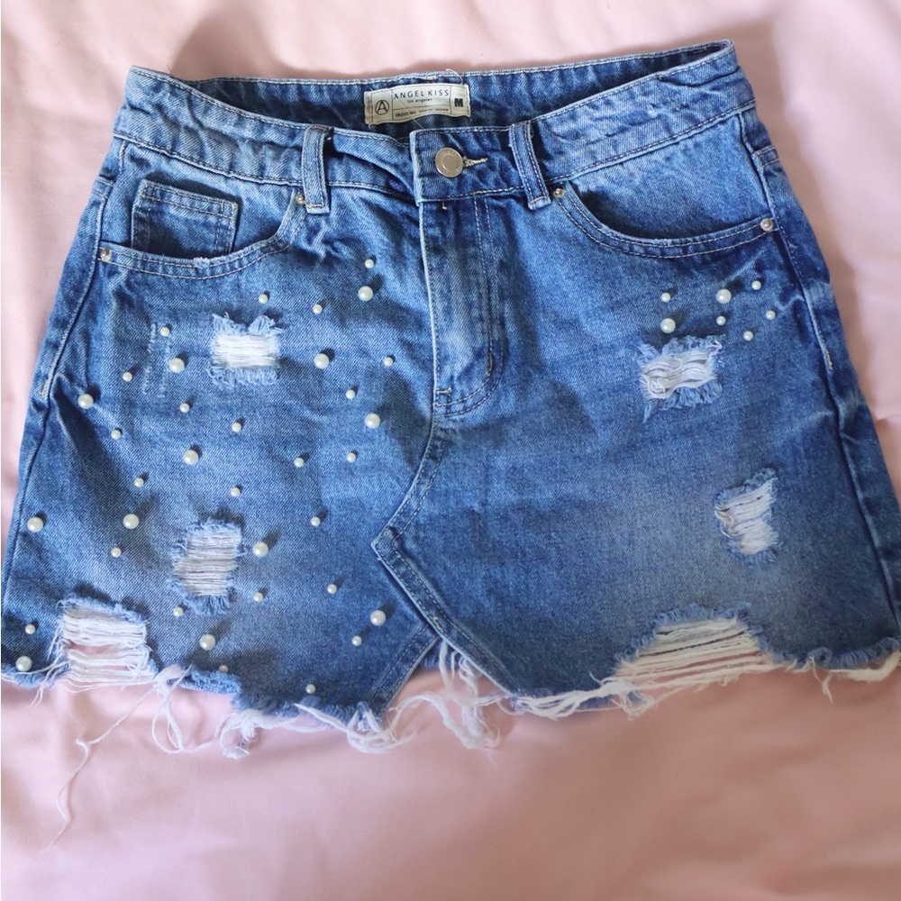 Angels Jeans Blue Embellished Mini Skirt Night Out